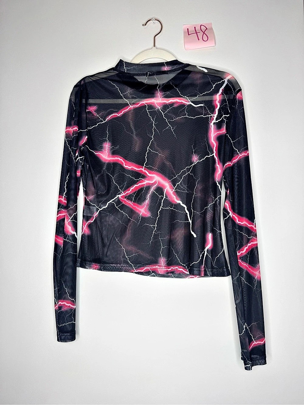 SHEIN Lightning Print Sheer Mesh Long Sleeve Size Large